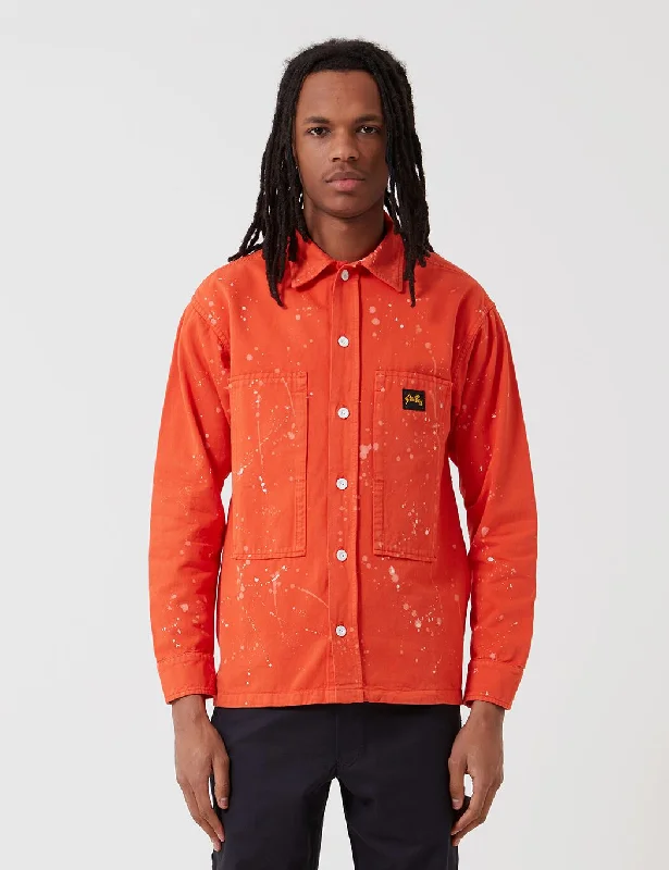 Stan Ray Prison Shirt (Bleach Splatter) - Coral Red