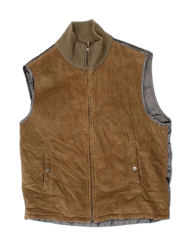 TRUSSARDI Womens Corduroy Gilet IT 50 XL Brown Colourblock Cotton