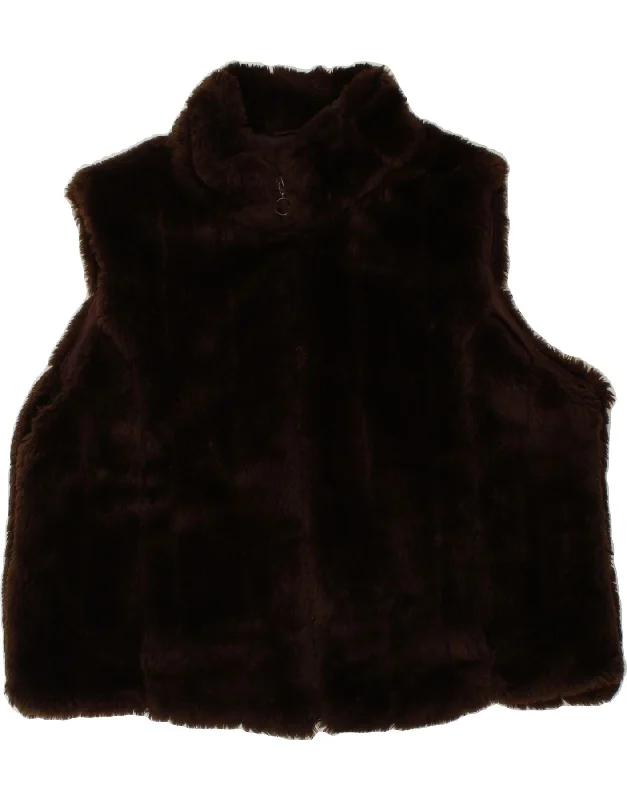 VINTAGE Womens Faux Fur Gilet UK 22 3XL Brown