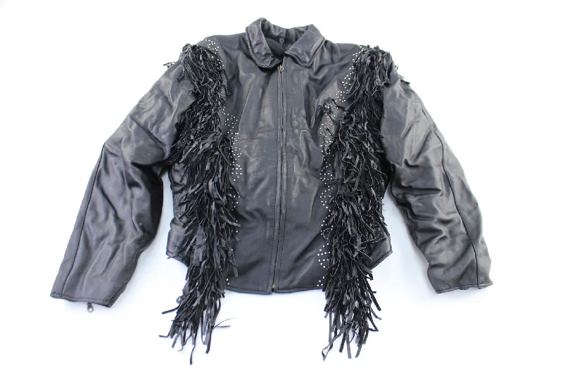 Women's USA Bikers Dream Apparel Black Fringed Leather Jacket