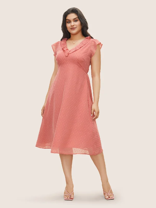 Chiffon Plisse Ruffle Cap Sleeve Dress