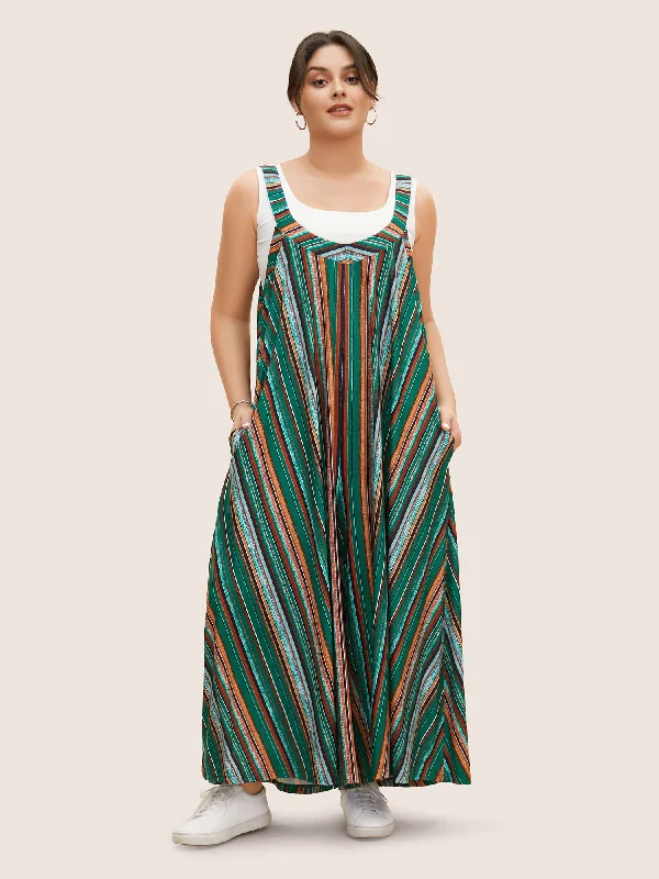 Colored Striped Adjustable Straps Jumpsuit