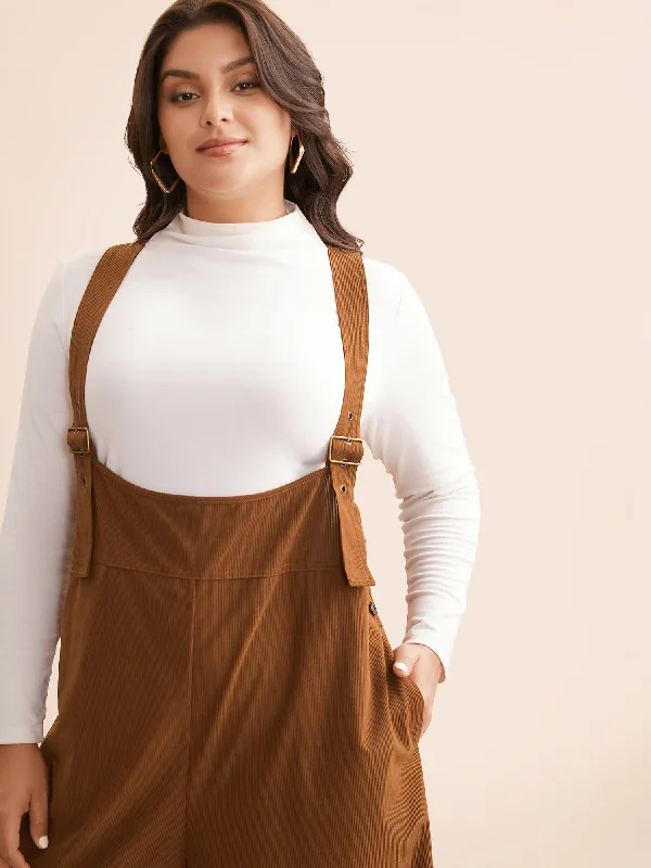 Corduroy Button Detail Adjustable Straps Jumpsuit