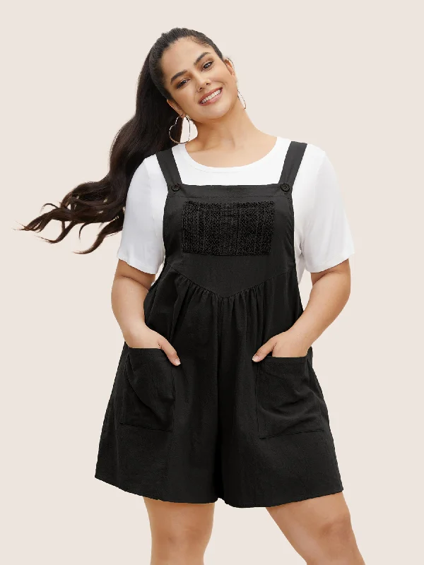 Cotton Plain Textured Patch Pocket Jumpsuit