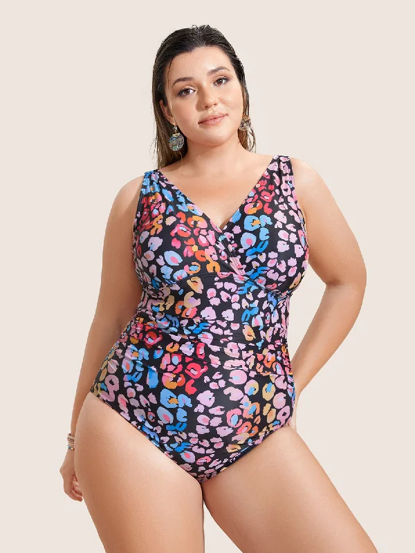 Leopard Print Ruched One Piece Swimsuit