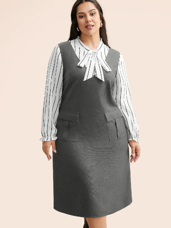 Striped Patchwork Ribbon Tied Collar Dress