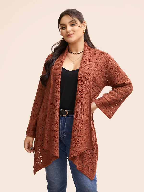 Texture Cut Out Bell Sleeve Cardigan