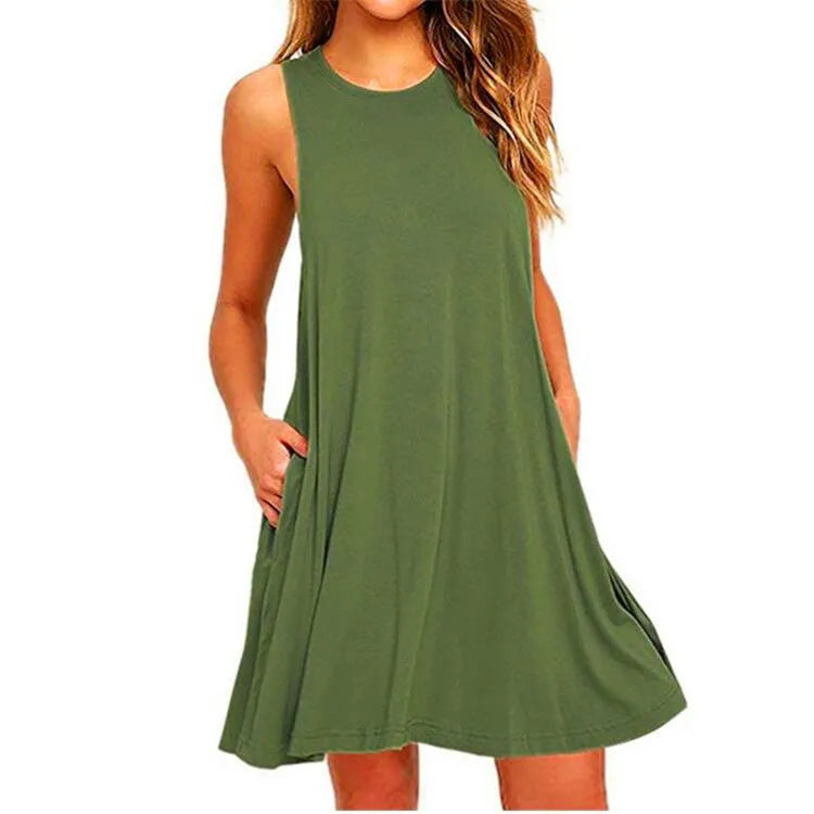 Women's Summer Casual Swing T-Shirt Beach Midi Dresses