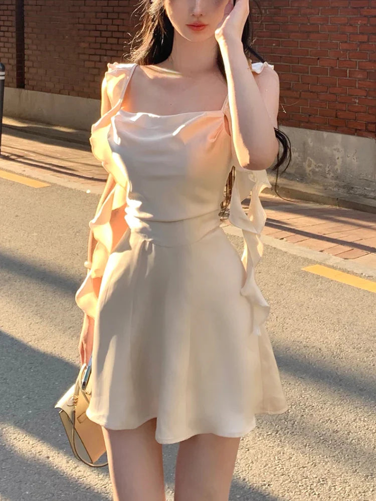 2024 Korean Spaghetti Strap Vintage Fairy Sweet Midi Dress