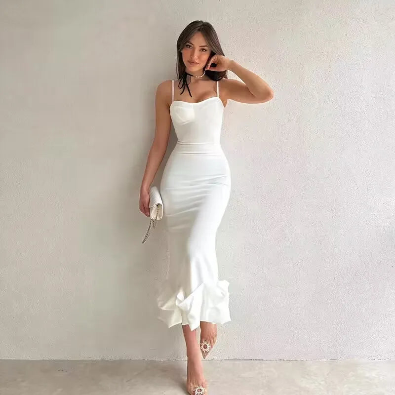 2024 Summer Sexy Sleeveless Backless Elegant Midi Dress