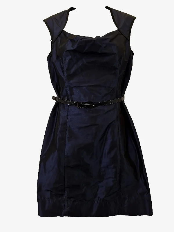 Cue Midnight Shimmer Belted Office Mini Dress Size 8