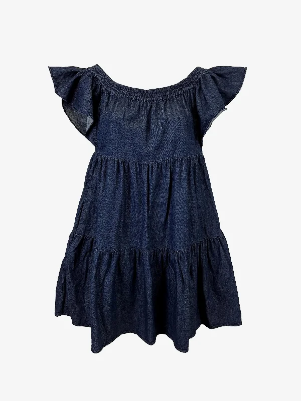 Forever New Tiered Light Denim Mini Dress Size 8