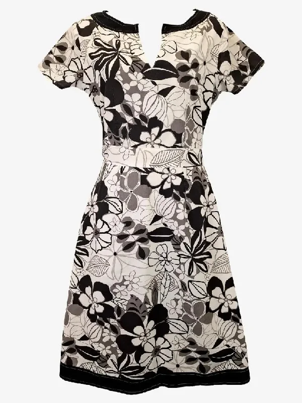 Jendi Monochrome Floral Spring Midi Dress Size S