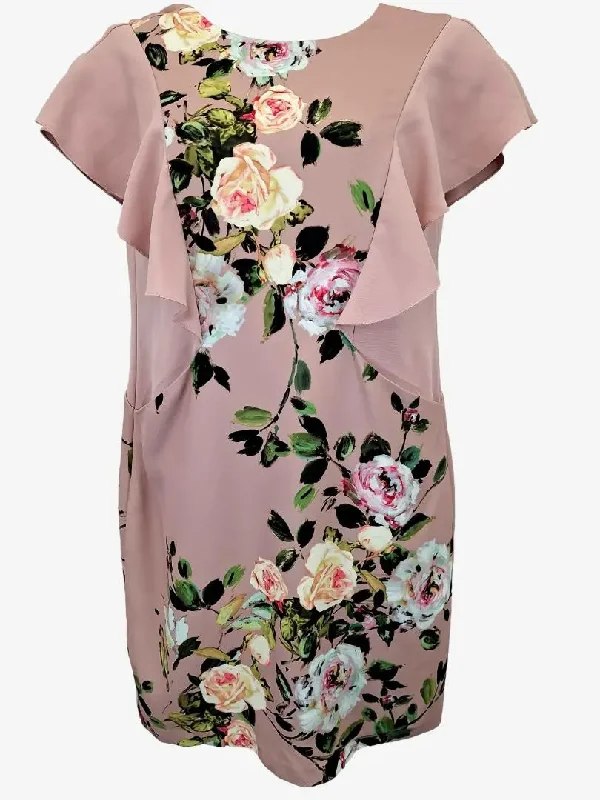 Phase Eight Elegant Painted Rose Ruffle Midi Dress Size 14