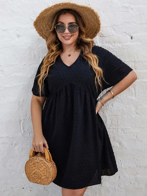 V-Neck A Line Cotton Casual Loose Midi Tunic Dresses