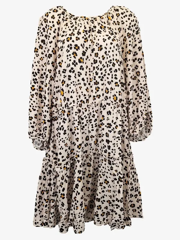 Veronika Maine Effortless Leopard Tiered Midi Dress Size 12