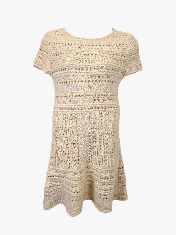 Zara Holiday Crochet Cream Mini Dress Size L