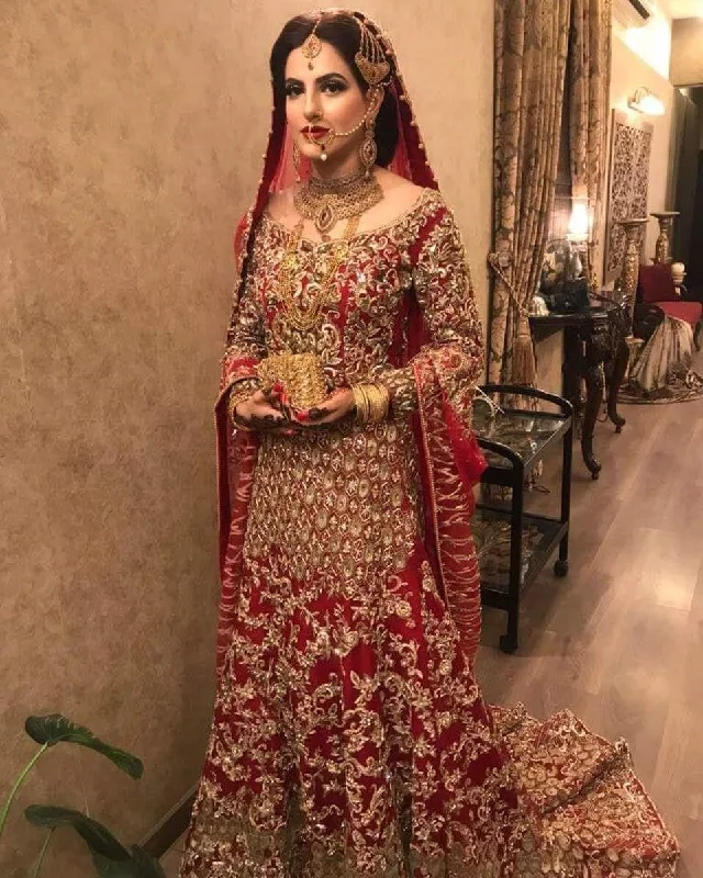 Pakistani Bridal Maxi Fresh Red Fershi Long Tail Cut 2019 # B1921