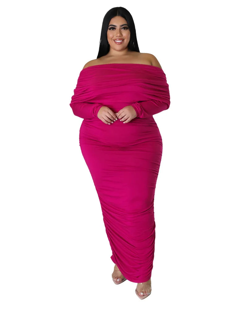 Plus Size Dresses for Women Off Shoulder Long Sleeve Sexy Elegant Draped Fashion Maxi Dress Fall