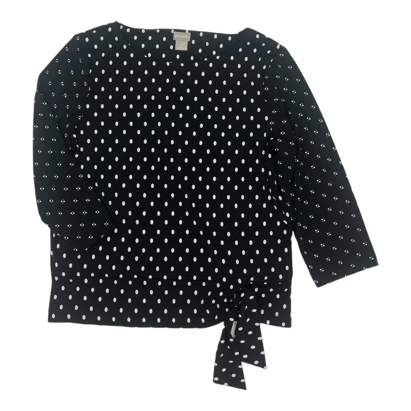 Blouse 3/4 Sleeve By Chicos In Black & White, Size:L