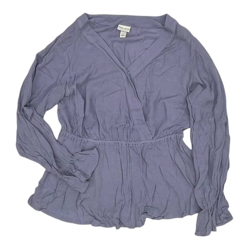 Blouse Ls By Ava & Viv In Purple, Size:Xl