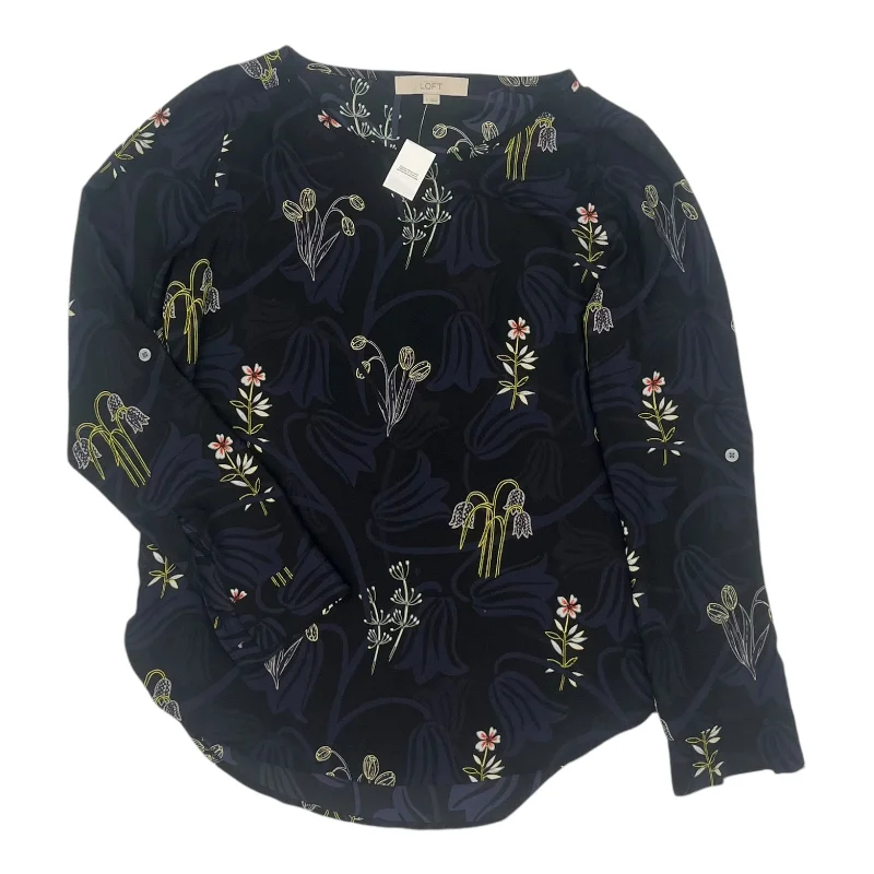 Blouse Ls By Loft In Black & Blue, Size:S