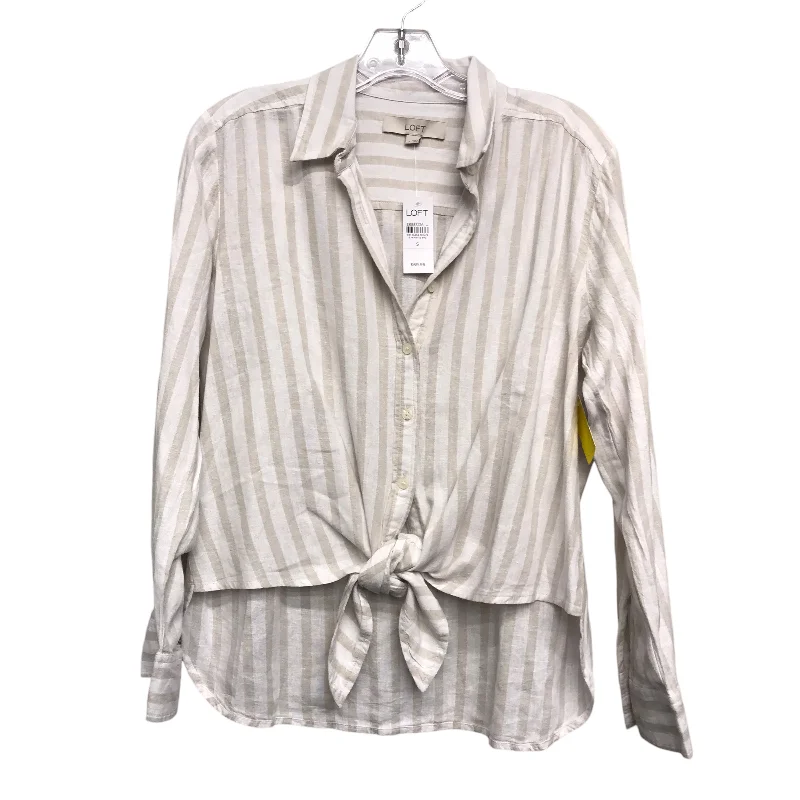 Blouse Ls By Loft In Tan & White, Size:S