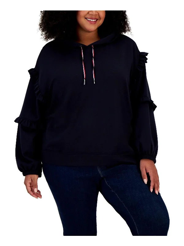 Plus Womens Ruffled Sleeves Cozy Hoodie