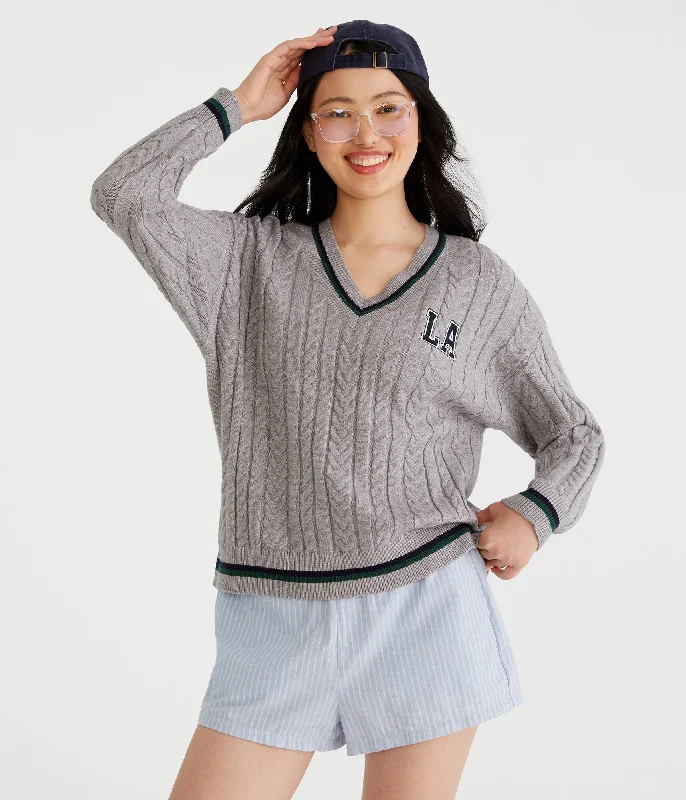 Aeropostale La Oversized Cable V-Neck Sweater