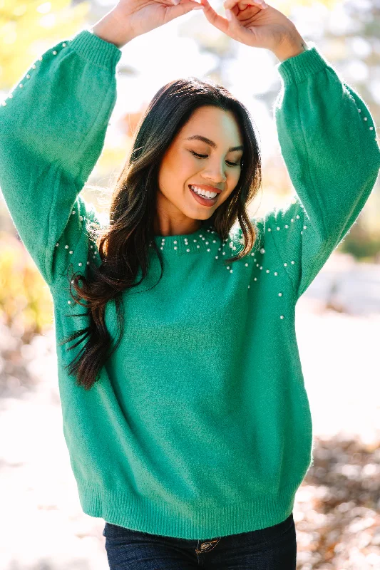 Can't Help But Love Green Pearl Studded Sweater