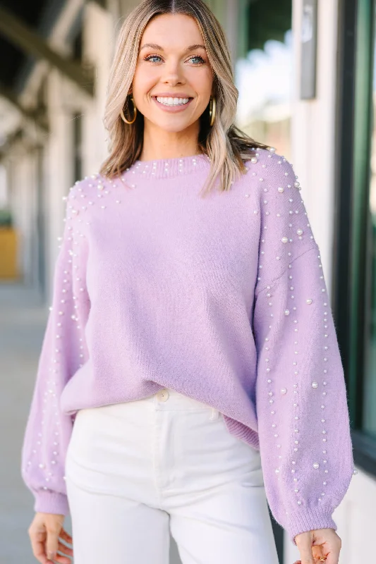 Can't Help But Love Lavender Purple Pearl Studded Sweater