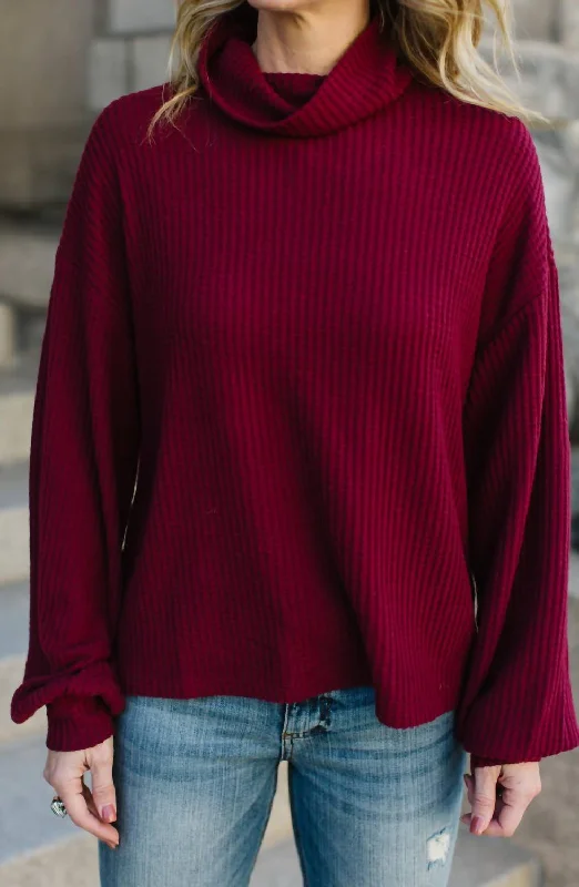 Klara Waffle Turtleneck Sweater In Garnet