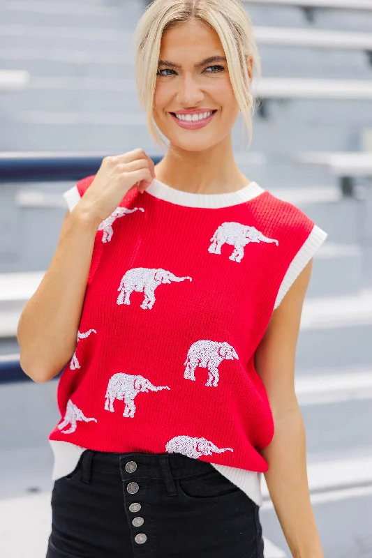 Pack A Punch Red Sequin Elephant Sleeveless Sweater