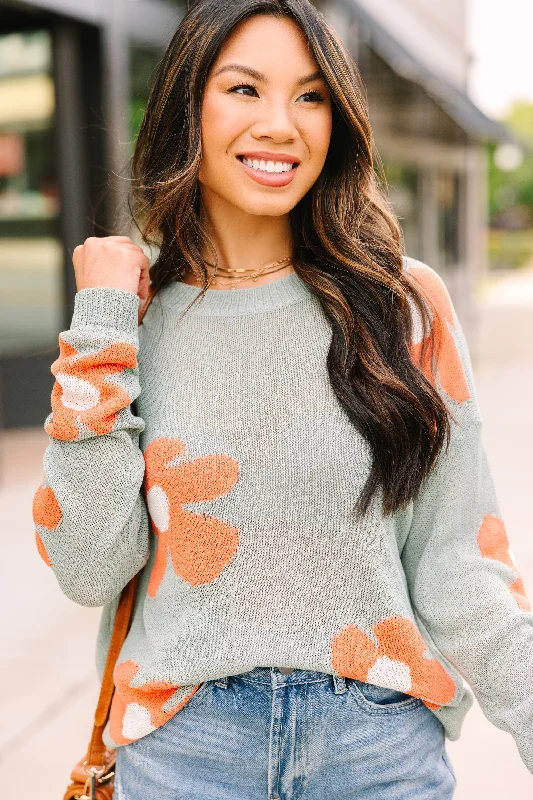 Petal Perfect Dusty Sage Green Floral Sweater