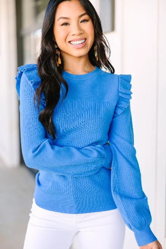 Reach Out Cloud Blue Ruffled Sweater