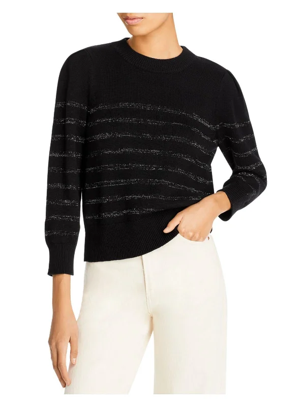 Womens Cuffed Striped Crewneck Sweater