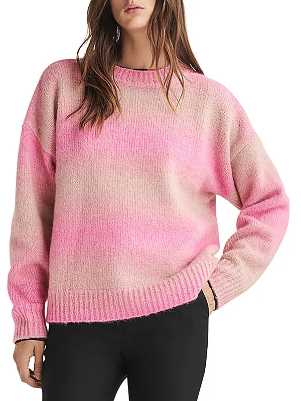 Womens Long Sleeve Ribbed Trim Crewneck Sweater